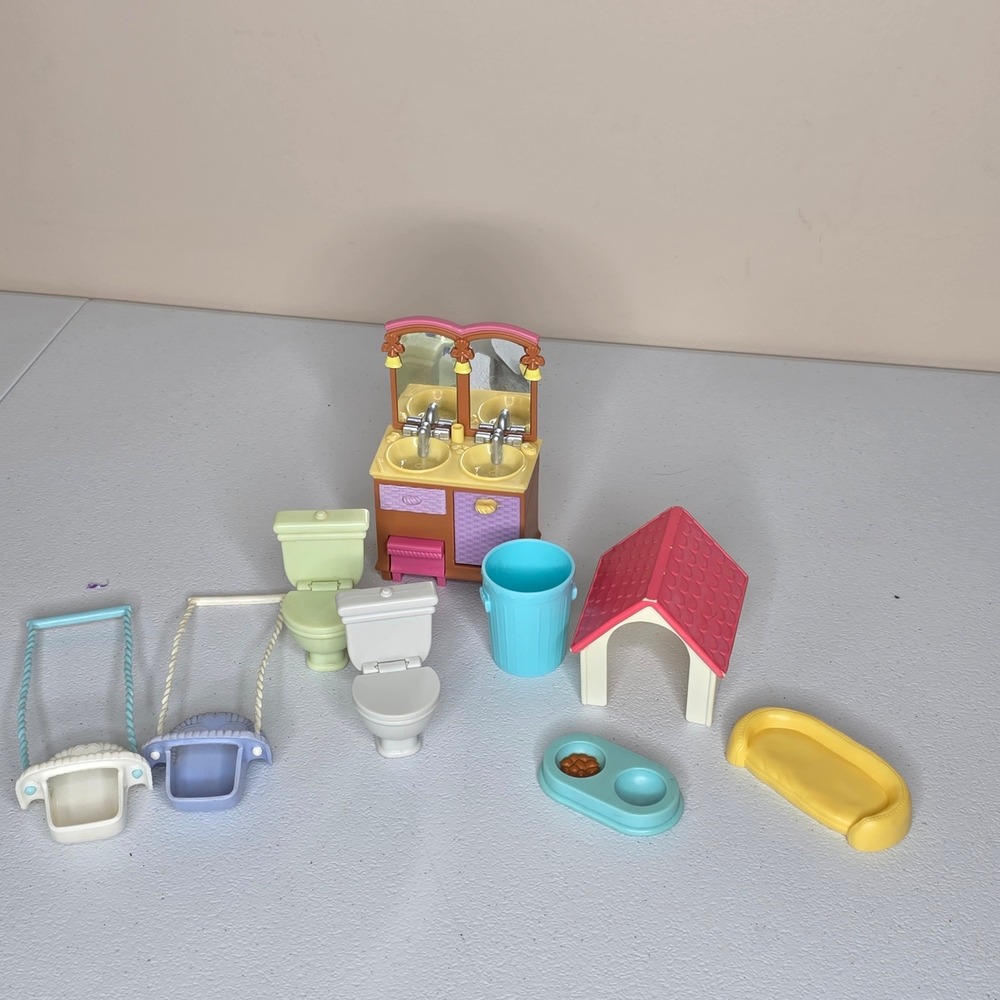 Vintage Fisher Price Loving Family Dollhouse Furniture Bathroom Pet Mixed Lot